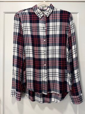 Marine Layer Navy, White & Red Plaid Button-Up Shirt
